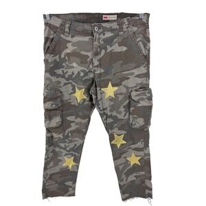 Wrangler Regular Taper Camo Cargo Pants 36x30 Mens Gold Star Applique Distressed
